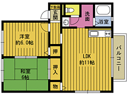 ウインディア高木 2階2LDKの間取り
