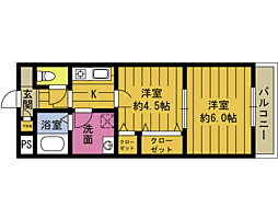 パレドール鶴崎II 4階2Kの間取り