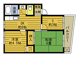 グリーンビル三佐 208 2階2SDKの間取り