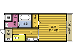 メレンゲ 2階1Kの間取り