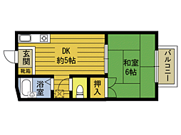 プレジール花の木A棟 1DKの間取図画像