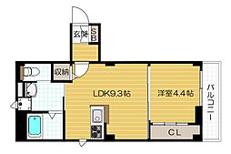 Plaisirdeux京町堀 1LDKの間取図画像