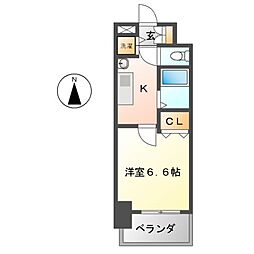 プレサンス名古屋ＳＴＡＴＩＯＮアブソリュート 7階ワンルームの間取り