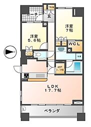 名古屋市営桜通線 車道駅 徒歩7分の賃貸マンション 5階2LDKの間取り