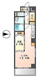 ライジング泉コートII 9階1LDKの間取り