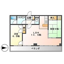 錦ハーモニービル 11階2LDKの間取り