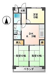 ジュネス21 4階3DKの間取り