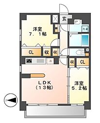 グランディール名古屋 7階2LDKの間取り