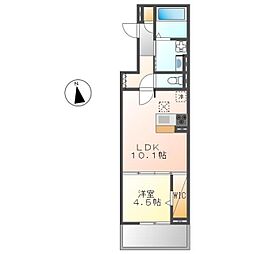 アーククレール 2階1LDKの間取り
