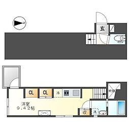 名鉄名古屋本線 栄生駅 徒歩11分の賃貸アパート 3階ワンルームの間取り