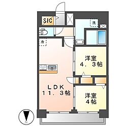 プレサンス名古屋菊井セルカ 11階2LDKの間取り