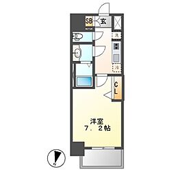プレサンス丸の内アデル 2階1Kの間取り