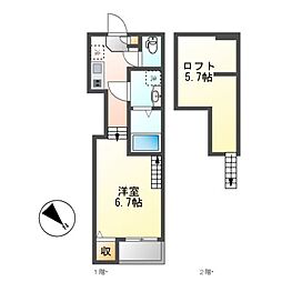 ハーモニーテラス川名町2 1Kの間取図画像