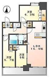 プラウドタワー名古屋栄 25階3LDKの間取り
