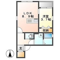 MS　西志賀（エムエスニシシガ） 2階1LDKの間取り
