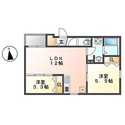 REGALEST SKY 志賀本通(レガレストスカイ 2階2LDKの間取り