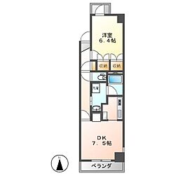 鶴舞ガーデンコート 3階1DKの間取り