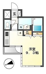 エルスタンザ千代田 5階1Kの間取り
