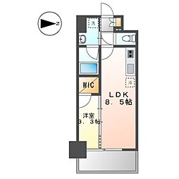 S-RESIDENCE烏森aureate(オリート) 1LDKの間取図画像