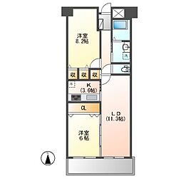 ソーラスフロント富船北棟 2LDKの間取図画像