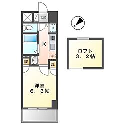 パルティール鶴舞 1Kの間取図画像