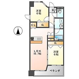 ヴィラエーデル大須 2LDKの間取図画像