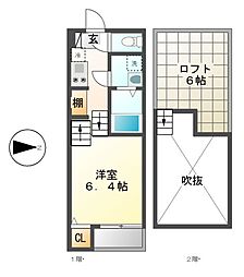 プランドール 1Kの間取図画像