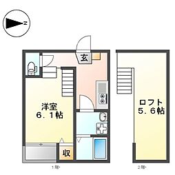 Gloria栄生 1Kの間取図画像