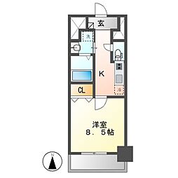 エスカルコート 1Kの間取図画像
