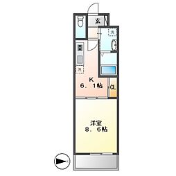 グラマシー白川公園 1Kの間取図画像