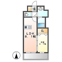 ファステート名古屋駅前ドリーム 1LDKの間取図画像