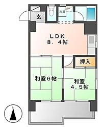 メゾン鶴舞 2DKの間取図画像