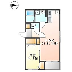クラージュ黒川II 1LDKの間取図画像