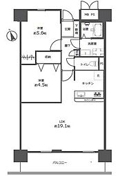 サニーハイム舟入 2LDKの間取図画像