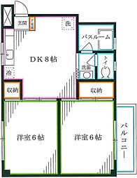 東京メトロ丸ノ内線 東高円寺駅 徒歩7分の賃貸マンション 2階2DKの間取り