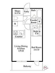 JR総武線 東中野駅 徒歩2分の賃貸マンション 2階1LDKの間取り