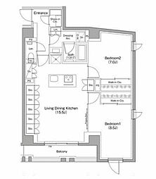 東京メトロ丸ノ内線 新高円寺駅 徒歩4分の賃貸マンション 5階2LDKの間取り