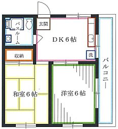 JR中央本線 高円寺駅 徒歩2分の賃貸マンション 3階2DKの間取り