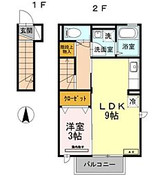 西武新宿線 井荻駅 徒歩11分の賃貸アパート 2階1LDKの間取り