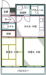 JR中央本線 高円寺駅 徒歩5分の賃貸マンション 2階2DKの間取り