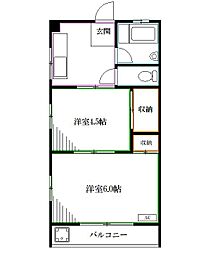 西武池袋線 富士見台駅 徒歩10分の賃貸マンション 2階2Kの間取り