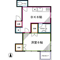 ココ・ハウス 2階1DKの間取り
