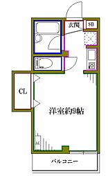 西武新宿線 沼袋駅 徒歩9分の賃貸マンション 2階ワンルームの間取り