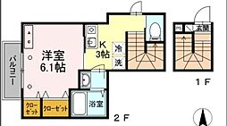 東京メトロ丸ノ内線 方南町駅 徒歩13分の賃貸アパート 2階1Kの間取り