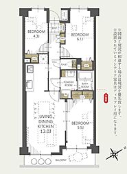 シャルマンコーポ狭山 3LDKの間取図画像
