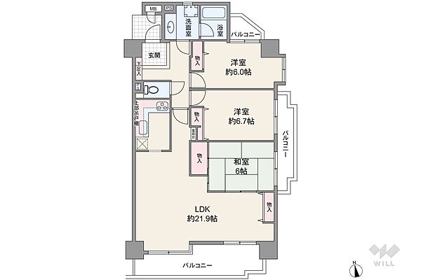 間取りは、88.00?の3LDKで、東南角部屋のため日当たり良好です。縦長リビングの4LDKプランの壁を撤去し、広々としたLDK空間を実現しています。
