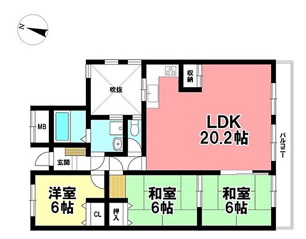 中川マンションB棟(3LDK) 4階の間取り