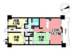 宝マンション白鳥 3LDKの間取り