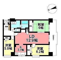 金屋公園サンハイツ 3LDKの間取図画像