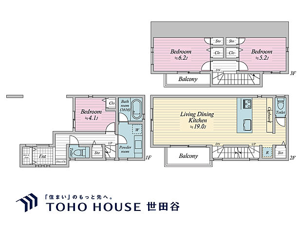 3LDK、土地面積61.58m2、建物面積106.29m2